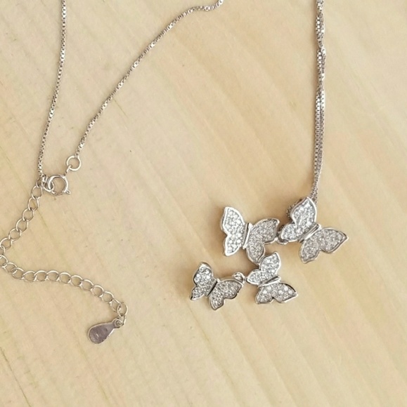 Butterfly Necklace Cubic Zirconia 925 Sliver - Picture 5 of 8